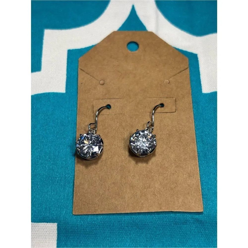 New Classic Round Crystal Drop Earrings - Silver Tone